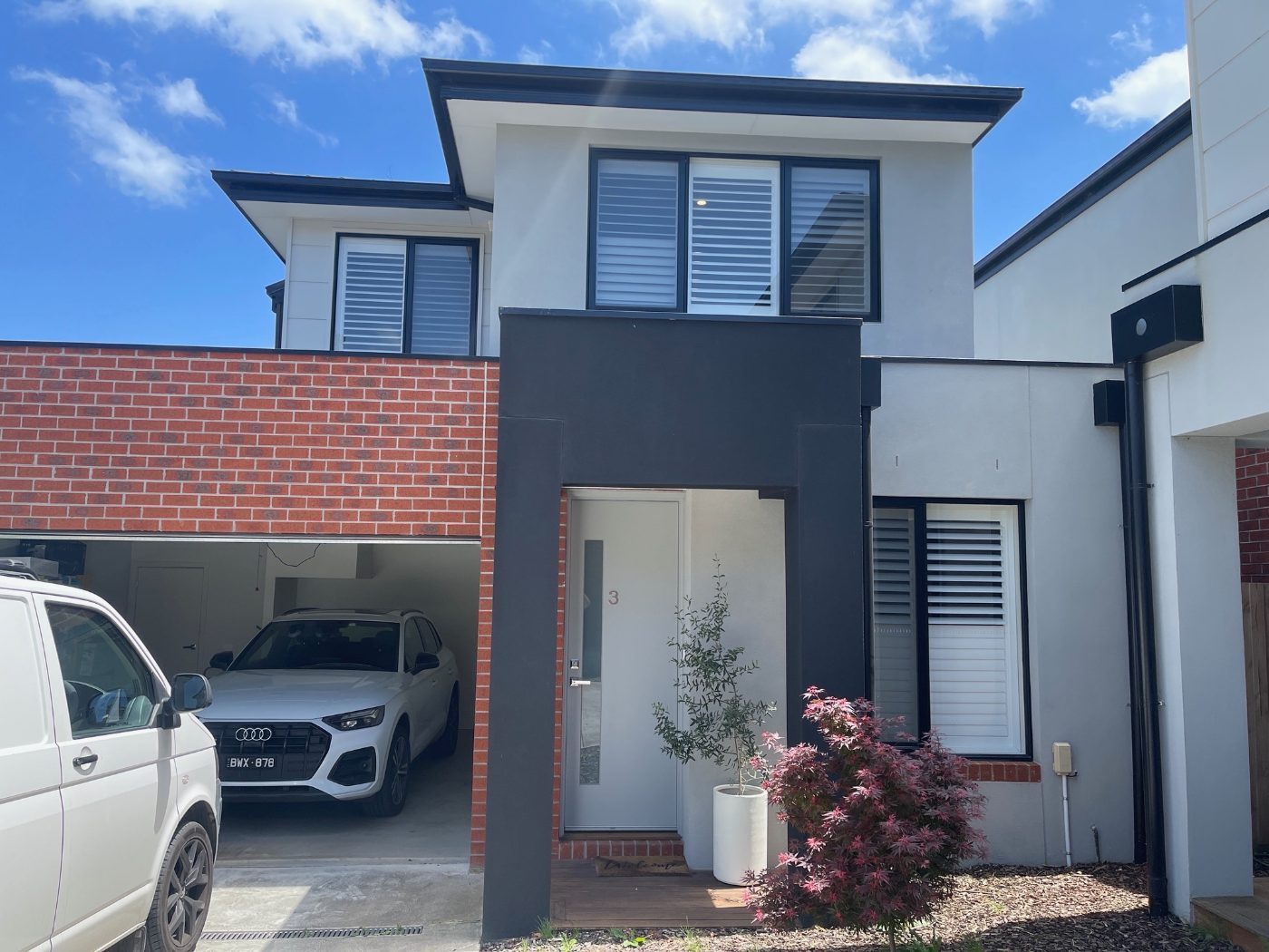 Crisp plantation shutters on the front facade of a Melbourne property