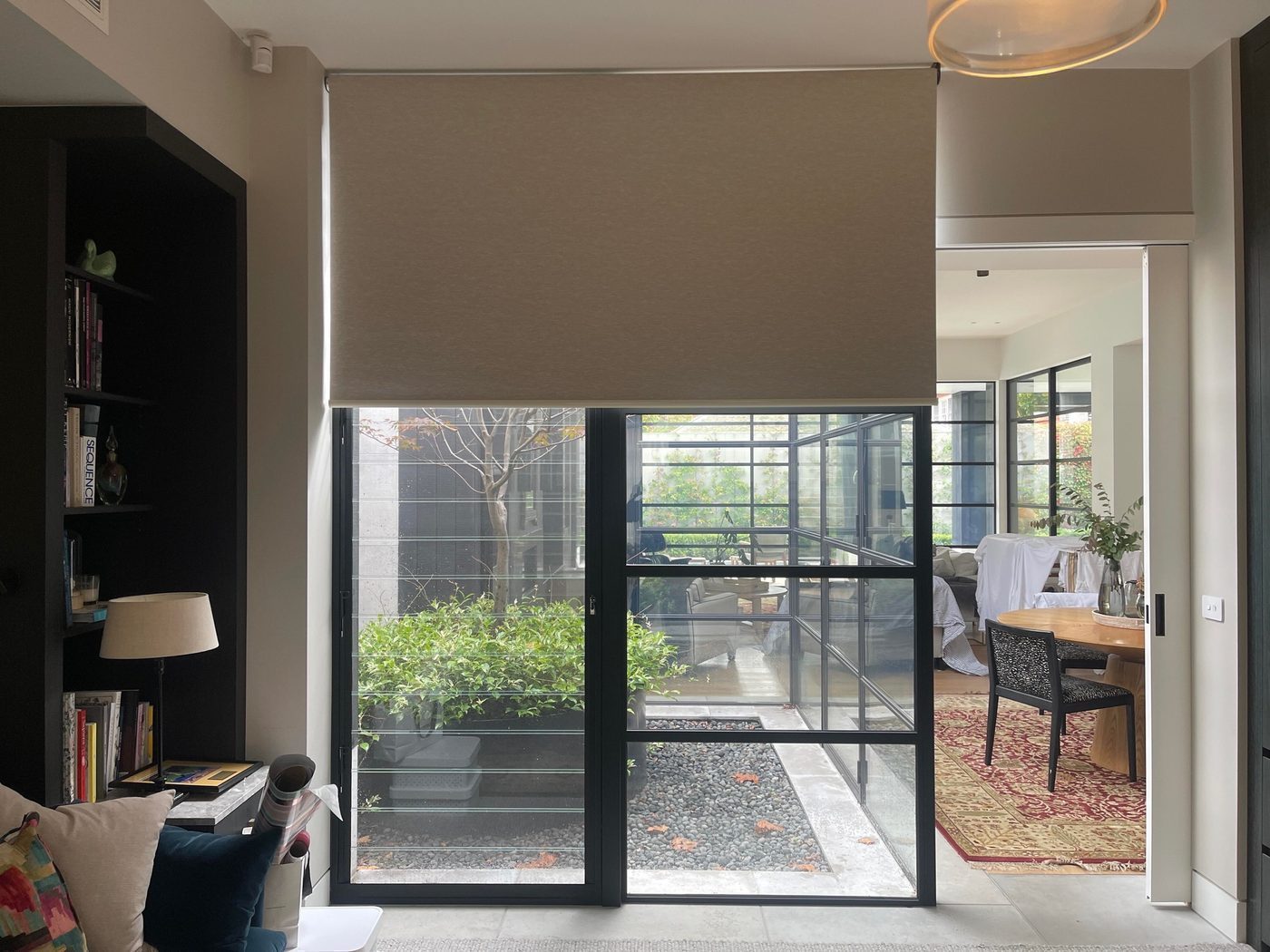 Roller blinds in a home office — Melbourne home