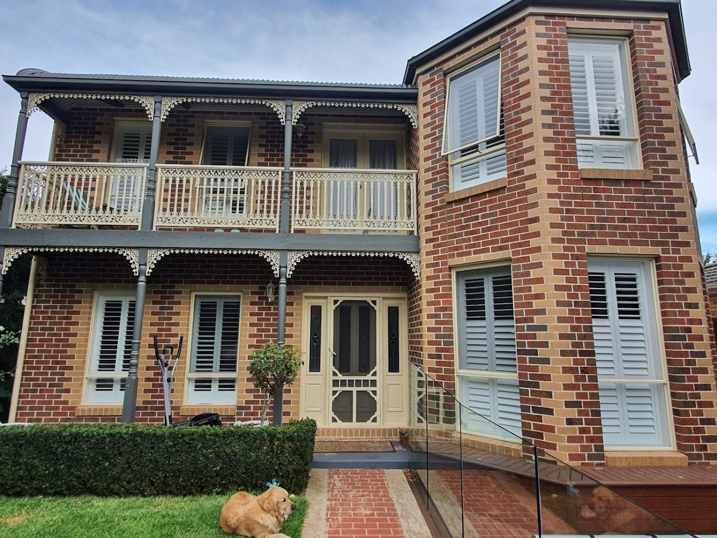 Architectural plantation shutters on a Melbourne property exterior