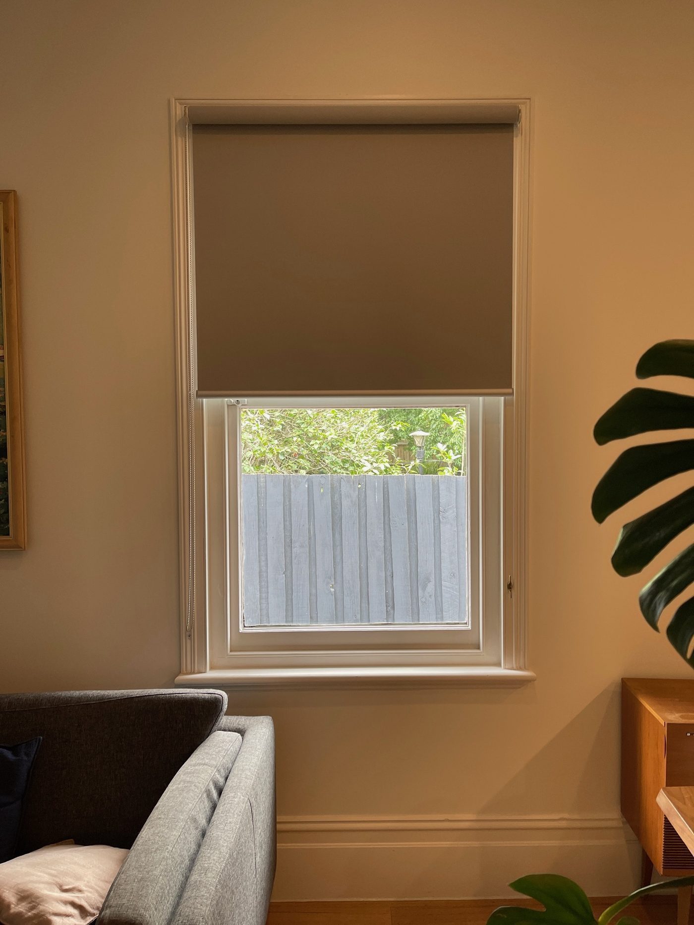 Sunscreen roller blinds custom made for a guest bedroom — Melbourne property