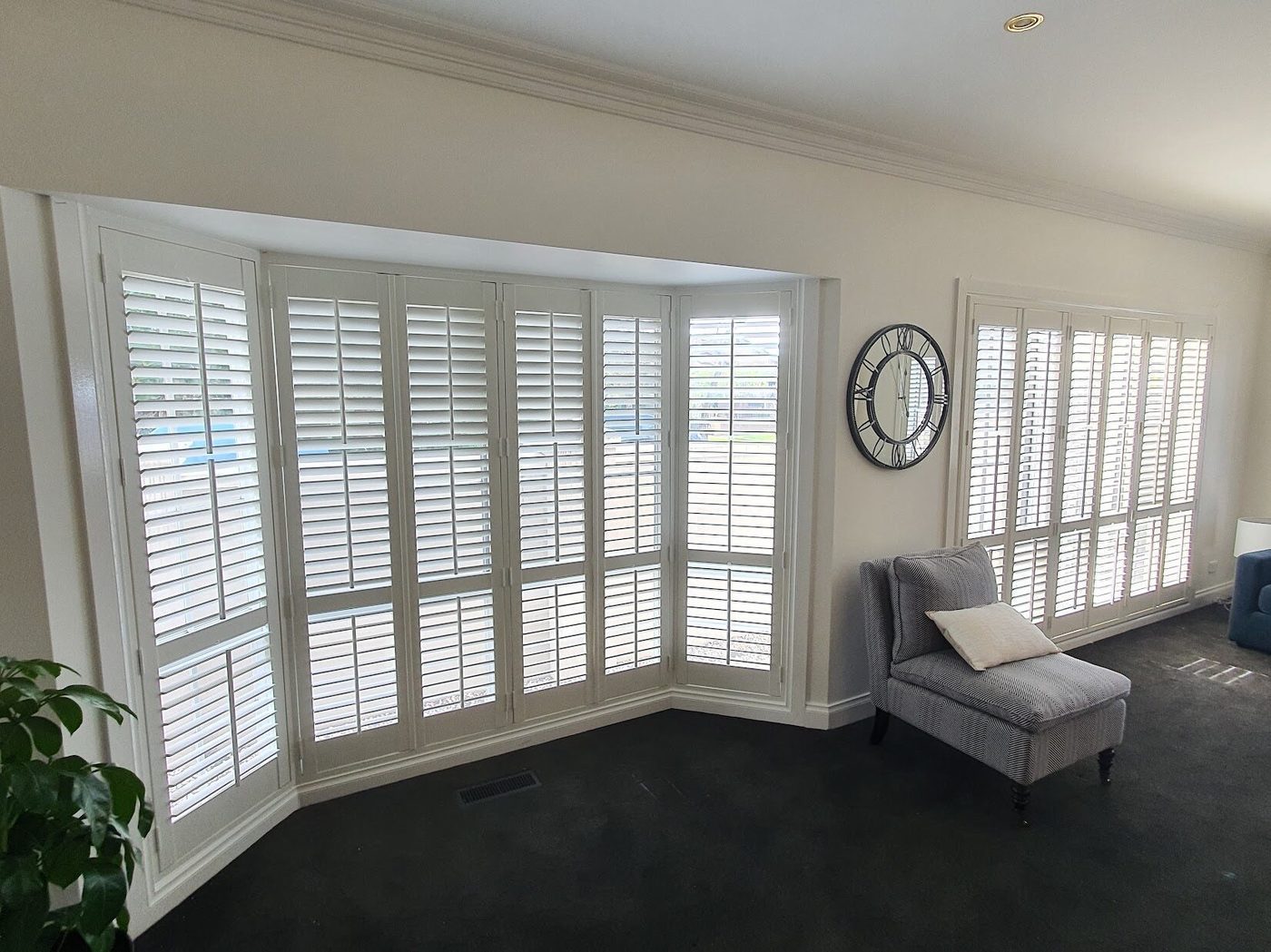Plantation shutters in a living room — Melbourne home