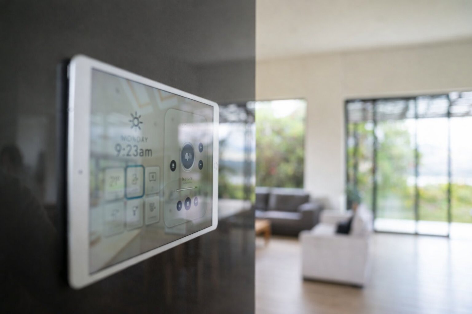 Smart home automation wall panel controlling blinds Melbourne — We Inspire Blinds